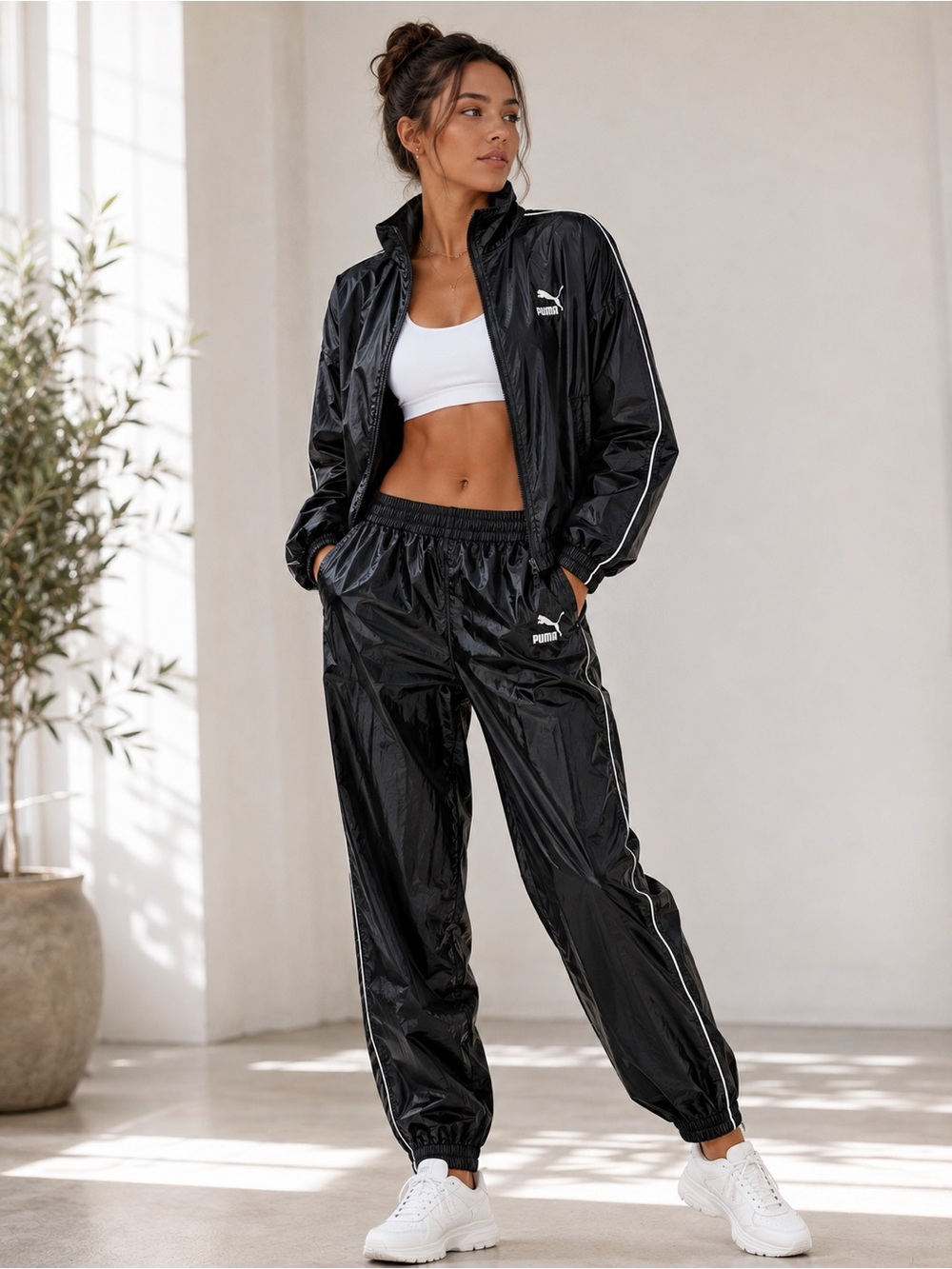 Puma Black and White Logo Track Jacket & Pants